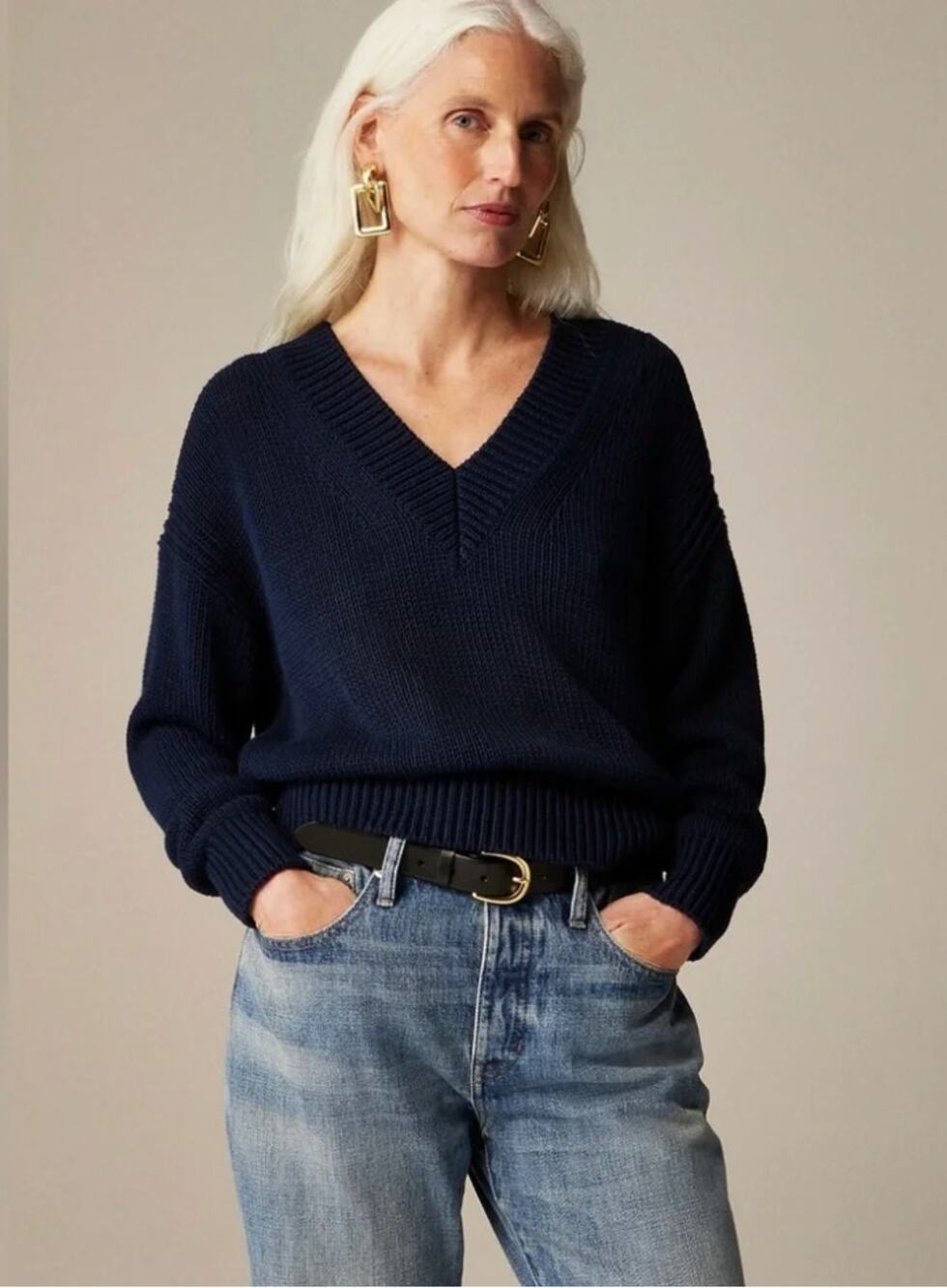 J. Crew Relaxed V-neck Sweater Navy Blue CC132 Size XS